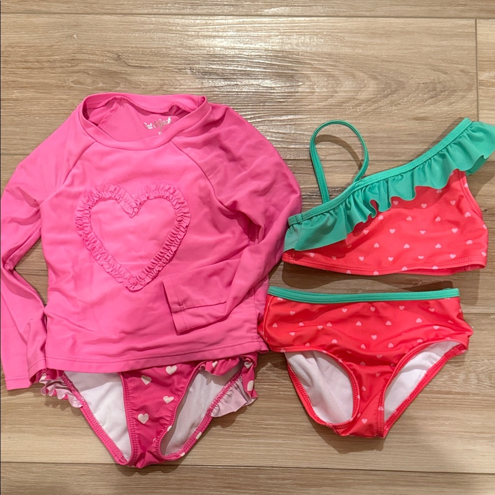 Cat & Jack Pink and Green Heart Rashguard Set
